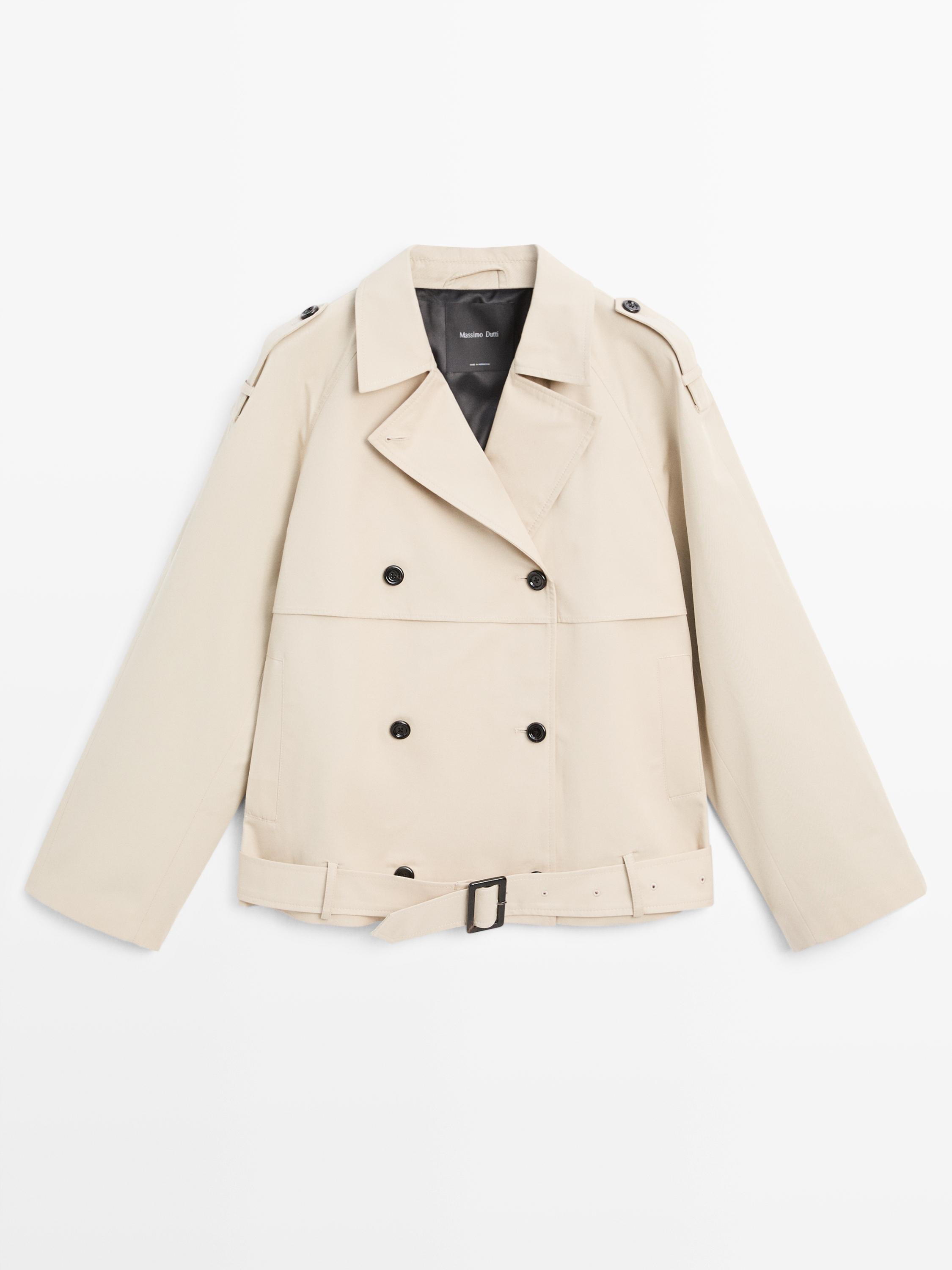 Short trench coat with belt detail